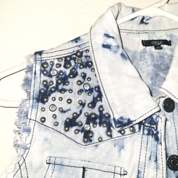 Chiqle Denim Studded Distressed Vest - S - Picture 4 of 7